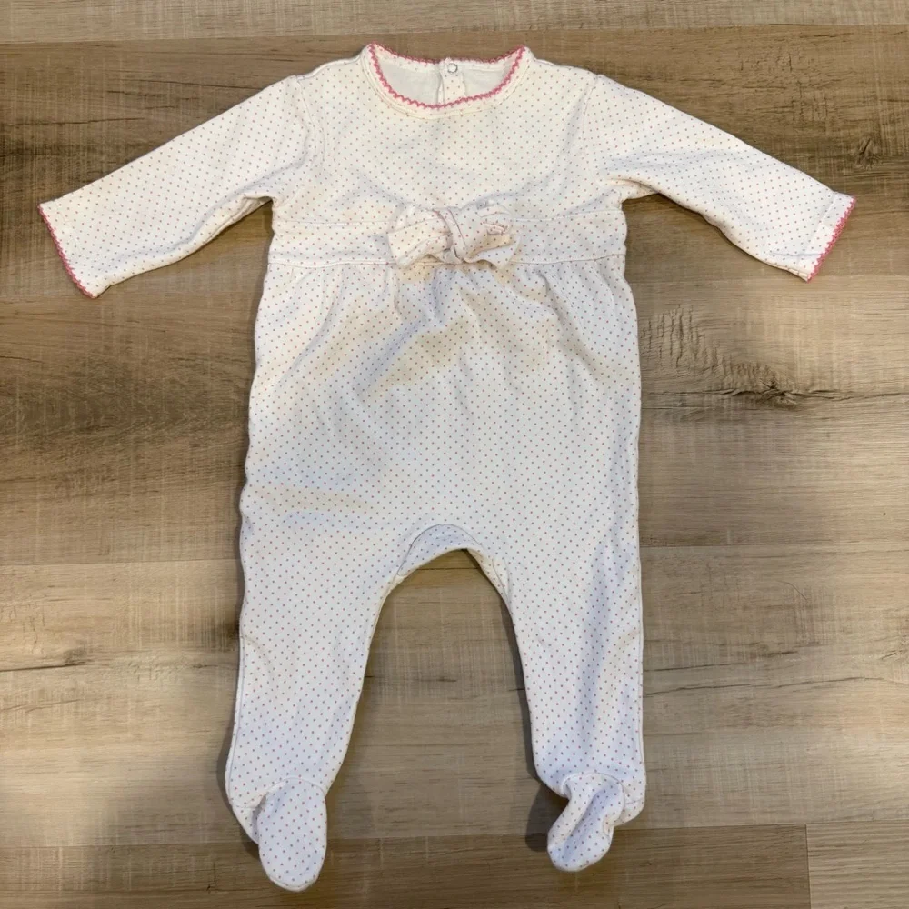 Jacadi Paris Baby Girls White and Pink Polka Dot Onesie size 6 months